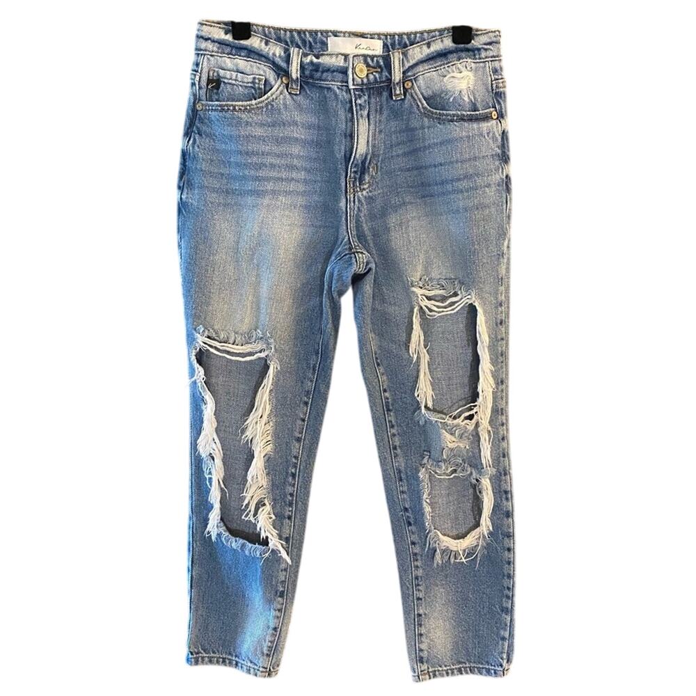 KanCan Women's Distressed‎ Straight Leg Jeans Size 3/25 Light Wash Cotton Denim
